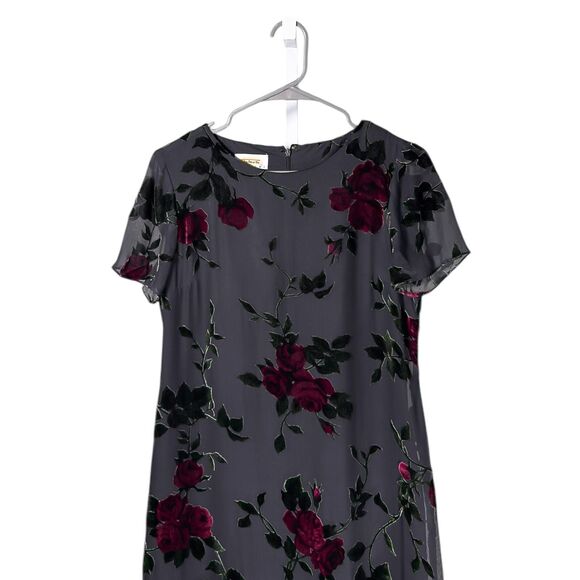 Vintage Talbots Women's Maxi Dress Gray Floral Burnout Velvet Silk Blend Size 4P - Picture 5 of 9